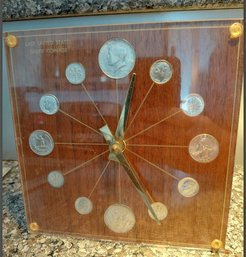 Last United States Silver Numismatic Coinage Clock By Marion Kay. Walnut Model 72, Works!    TF/E