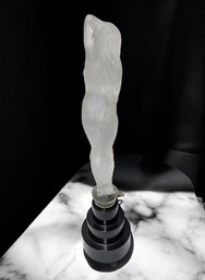 Signed Ren Lalique Grande Nue Socle Lierre Statuette Mounted On A Black Solid Brass Lighted Base