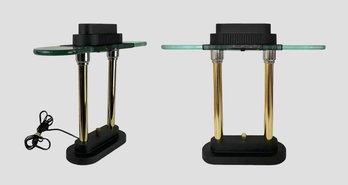 Pair Of 1980s Robert Sonneman For George Kovacs Postmodern Brass & Glass Table Lamp