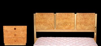 Founders Burl Wood And Brass Queen Size Headboard And Night Stand