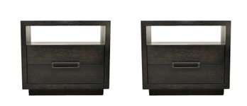 Set Of 2 Lexington Carrera Veneno Black Nightstands With Encased Glass Insert