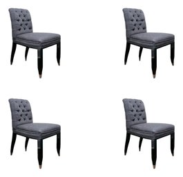 4 Eichholtz Fitzroy Anthracite Grey Cashmere Tufted Upholstered Dining Side Chairs