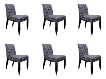 Eichholtz Fitzroy Anthracite Grey Cashmere Tufted Upholstered Dining Side Chairs