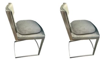 Pair Of Solid Steel Brushed Metal Minimalist Low Bar Stools
