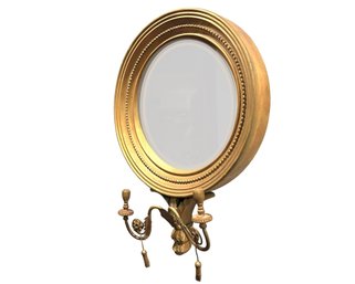 A Simple Gustavian Style Round  Mirror With Candle Sconce - Gilt Wood