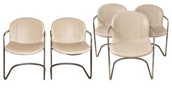 Set Of Five Leather And Chrome Cinema Chairs