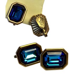 Vintage Yves St Laurent YSL Gold Tone And Crystal Earrings