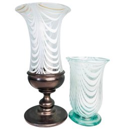 Lovely Swag Striped Glass Vases By Art Reed