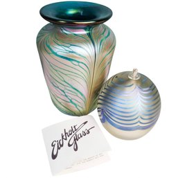 Eickholt Pulled Feather Opalescent Glass Vases