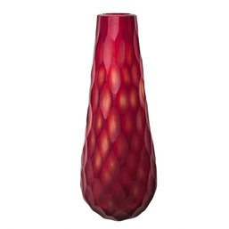 Stunning Tall Red Vase With Multi Faceted Exterior