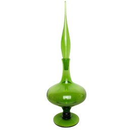 Blenko Green Glass Decanter With Flame Stopper