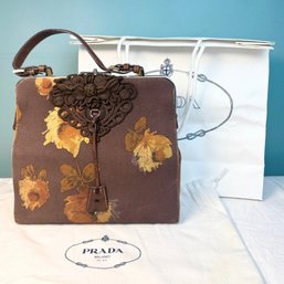 Prada 2005 Madras Cerniera Canapa In Brown Floral W/ COA