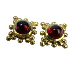 18K Gold And Garnet Antique Earrings - Helen Woodhull