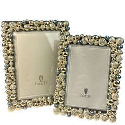 Pair LObjet Picture Frames With Pearls & Crystals NIB