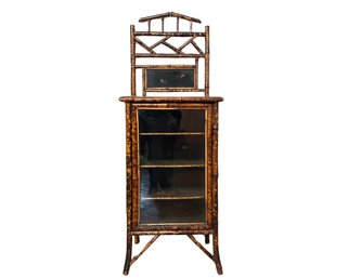 A 19th C Tiger Bamboo Japanned Cabinet - Papered Sides And Shelves - Glazed