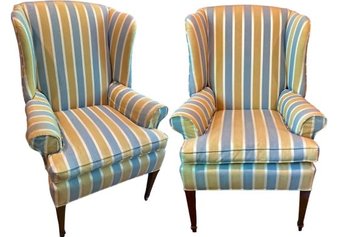 Pair Of Custom Upholstered Wingback Arm Chairs