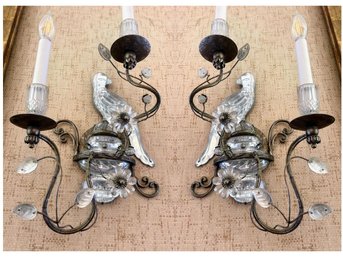 Stunning Pair Of Maison Bagues Antique  Sconces - Bird And Floral Motif