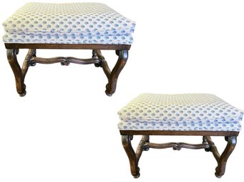 Pair Of Custom Stools - Wood Upholstery