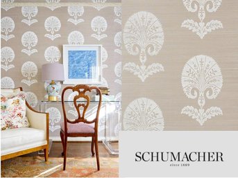 NEW - One Roll Schumacher Ottoman Flower Fog