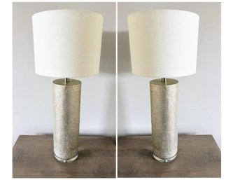 Pair Of Silver Crackled Texture On Lucite Base