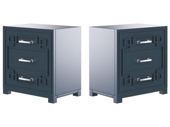 Pair Of Charcoal Grey Side Tables With Custom Glass Protective Top