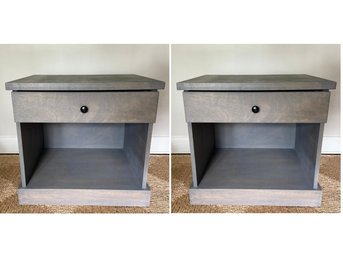 Pair Of Custom Grey Washed Side Tables With Power Strip