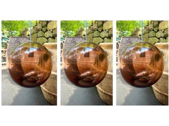 Set Of 3 Vintage Handblown Copper Color Glass Globe Pendant Lights