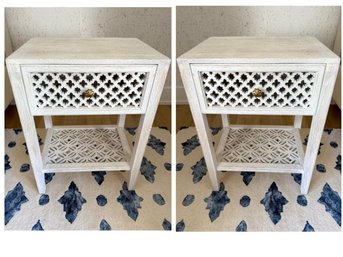 Pair Of Anthropologie Jali-Carved Nightstands