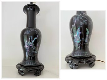 Black Lacquered Table Lamp With Mother Of Pearl Inlay