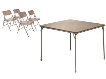 Bridge Table And Metal Folding Chairs