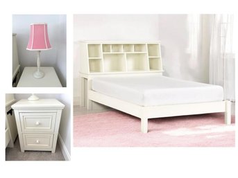 Pottery Barn Teen Storage Bed With Side Cubbies,Rolling Bins,Coordinating Night Stand, & Lamp