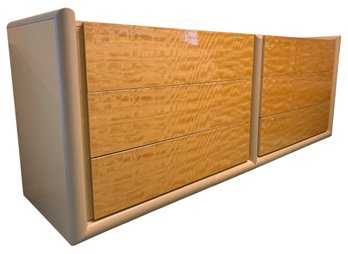 Post Modern ,italian Giorgio Collection  Burr Satinwood And Leather Long Dresser.