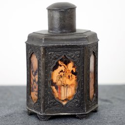 Metal Tea Cannister With Six Paintings