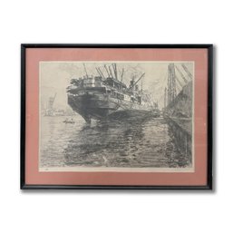 26x20 The Transatlantic 'Le Suffren' Signed Rene Pinard Normandy Engraving Society 1926