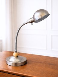 Vintage Adjustable Gooseneck Desk Lamp In Brushed Metal With Wood Accent - Westport