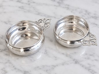 Pair Of Sterling Silver Porridge Bowls With Ornate Openwork Handles
