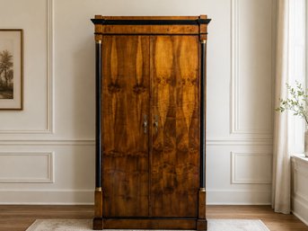 Century Furniture 19th C. Biedermeier-style Burled Walnut Armoire With Ebony Columns