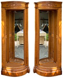 A Pair Of 19th Century Curved Corner Cabinets - Custom Glass Shelves, Have Built In Victorian Look