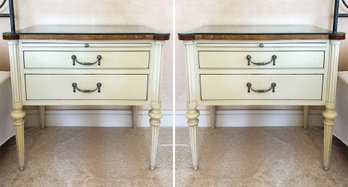 Pair Of Hickory Chair Two Drawer Nightstands With Glass Tops