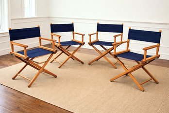 Set Of 4 Directors Chairs  Wood Frames With Navy Canvas Seats - Westport
