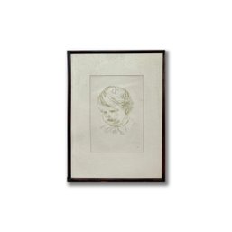 Charcoal Study On Paper Artist Signed Werner Oberle Dated 1947 Framed Behind Glass