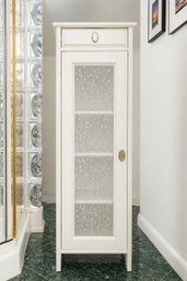 Pretty French White Shelving Or Storage Cabinet With Etched Glass Door