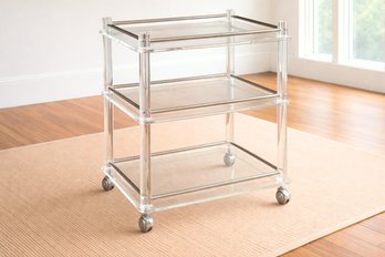 Vintage Lucite & Chrome Three-Tier Bar Cart On Casters  24' X 18' - Westport