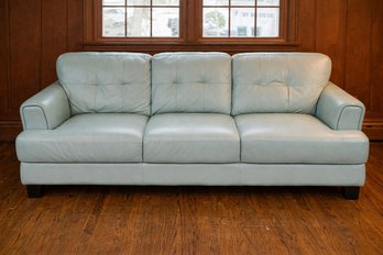 'Diego' Supple Leather Three Cushion Tufted Sofa In Light Blue