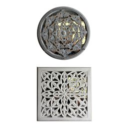 Bohemian Wood Carved Medallion And Square Wall Decor Mirrors