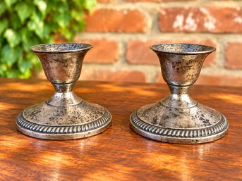 Pair Of Vintage Silverplate Taper Candlestick Holders – Ribbed Bases – 2¾" Tall