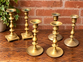 Set Of 6 Vintage Brass Candlesticks – Assorted Heights & Styles