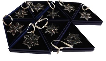 Set Of Nine Swarovski Crystal Snowflake Ornaments