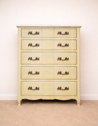 Vintage French Provincial Serpentine Highboy Dresser With A Distressed Painted Finish