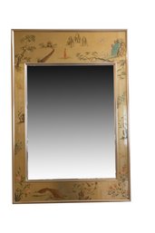Amazing Reverse Painted Eglomise Framed Mirror In The Chinoiserie Style, Signed